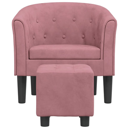 Fåtölj med fotpall rosa sammet