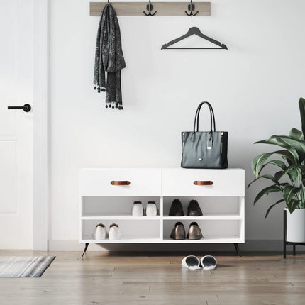 Skobänk vit 102x35x55 cm konstruerat trä