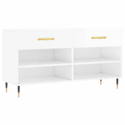 Skobänk vit högglans 102x35x55 cm konstruerat trä