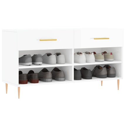 Skobänk vit högglans 102x35x55 cm konstruerat trä