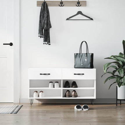 Skobänk vit 102x35x55 cm konstruerat trä