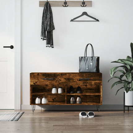 Skobänk rökfärgad ek 102x35x55 cm konstruerat trä