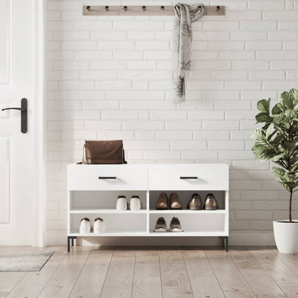 Skobänk vit 102x35x55 cm konstruerat trä
