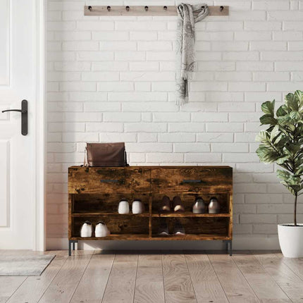 Skobänk rökfärgad ek 102x35x55 cm konstruerat trä