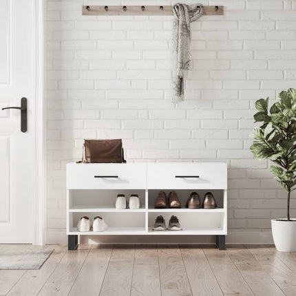 Skobänk vit högglans 102x35x55 cm konstruerat trä