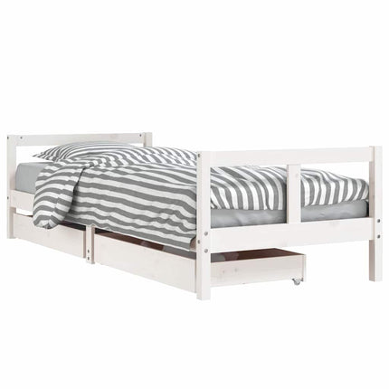 Sängram för barnsäng m. lådor vit 80x200 cm massiv furu