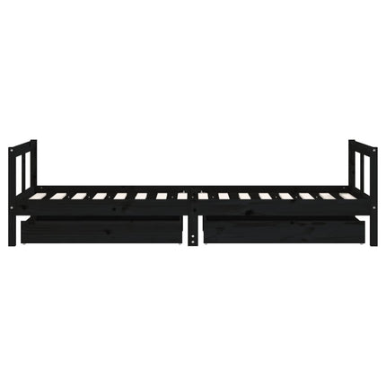 Sängram för barnsäng m. lådor svart 80x200 cm massiv furu