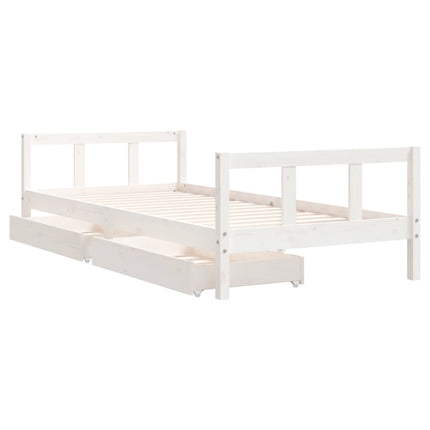 Sängram för barnsäng m. lådor vit 90x200 cm massiv furu