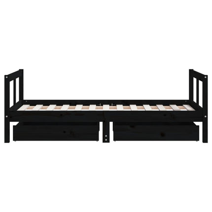 Sängram med lådor för barnsäng svart 80x160 cm massiv furu