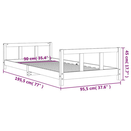 Sängram för barn vit 90x190 cm massiv furu