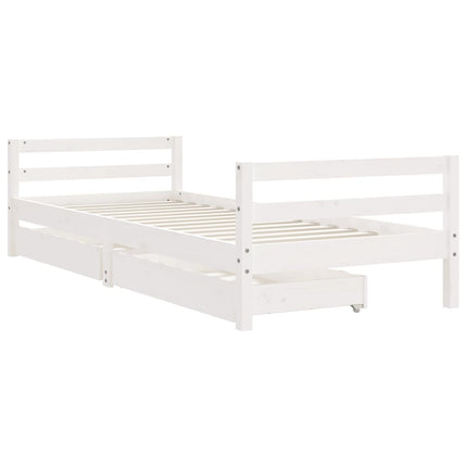 Sängram för barnsäng m. lådor vit 80x200 cm massiv furu
