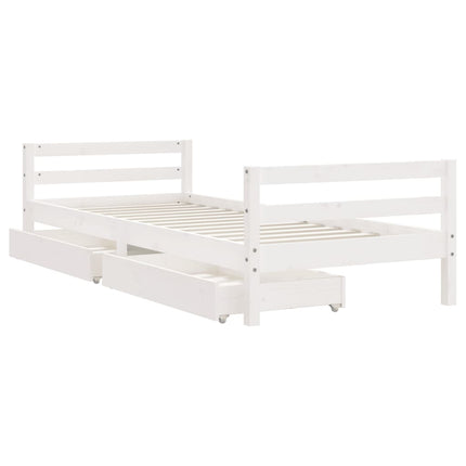 Sängram för barnsäng m. lådor vit 80x200 cm massiv furu