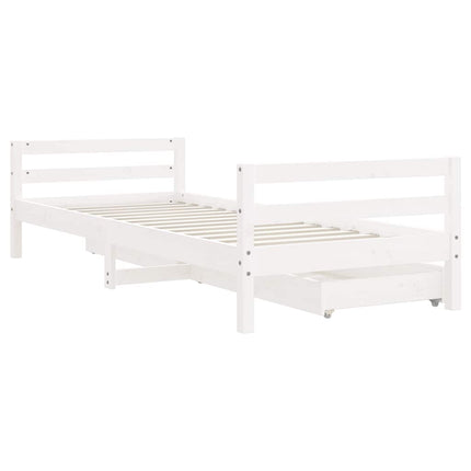 Sängram för barnsäng m. lådor vit 80x200 cm massiv furu