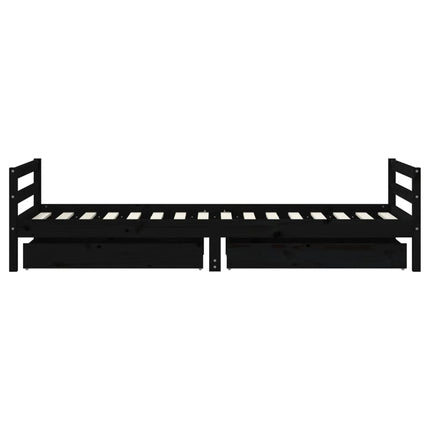 Sängram för barnsäng m. lådor svart 80x200 cm massiv furu
