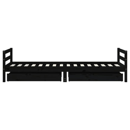 Sängram för barnsäng m. lådor svart 90x200 cm massiv furu