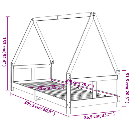 Sängram för barnsäng 80x200 cm massiv furu