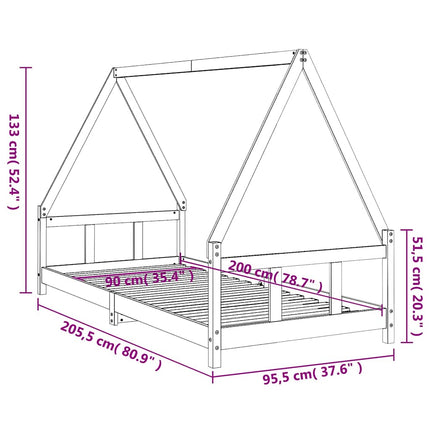 Sängram för barnsäng 90x200 cm massiv furu