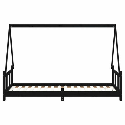 Sängram för barnsäng svart 90x200 cm massiv furu