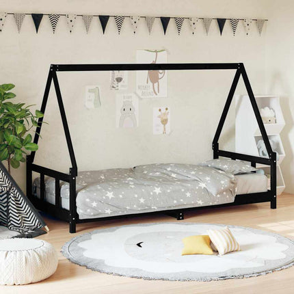 Sängram för barnsäng svart 90x200 cm massiv furu