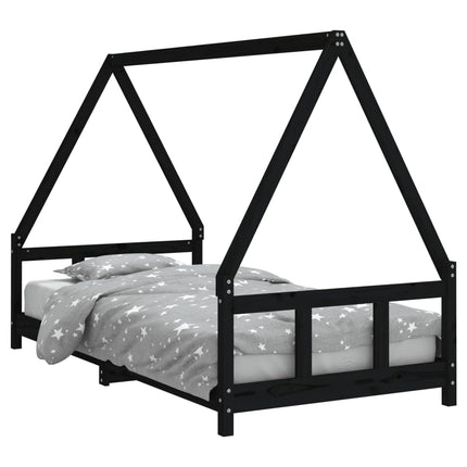 Sängram för barn svart 90x190 cm massiv furu
