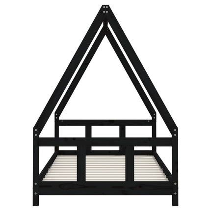 Sängram för barn svart 90x190 cm massiv furu
