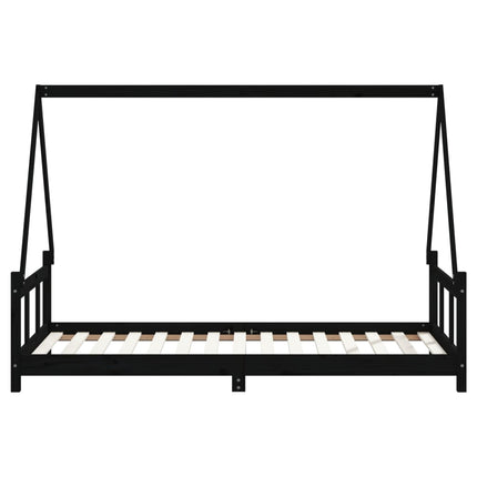 Sängram för barn svart 90x190 cm massiv furu