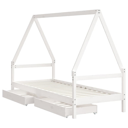 Sängram för barnsäng m. lådor vit 80x200 cm massiv furu