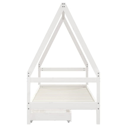 Sängram för barnsäng m. lådor vit 80x200 cm massiv furu