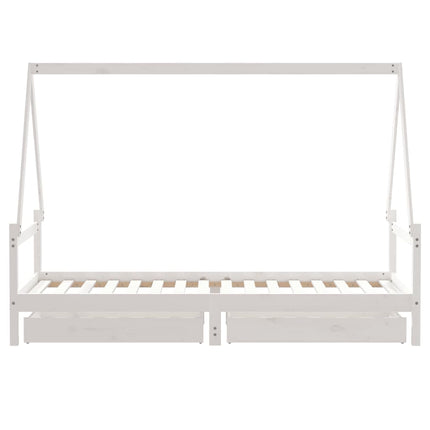 Sängram för barnsäng m. lådor vit 80x200 cm massiv furu