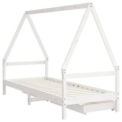 Sängram för barnsäng m. lådor vit 80x200 cm massiv furu
