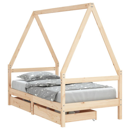 Sängram med lådor för barnsäng 80x160 cm massiv furu
