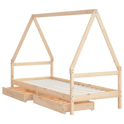 Sängram med lådor för barn 90x190 cm massiv furu