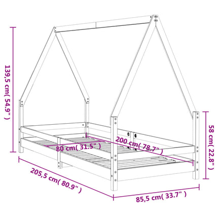 Sängram för barnsäng 80x200 cm massiv furu