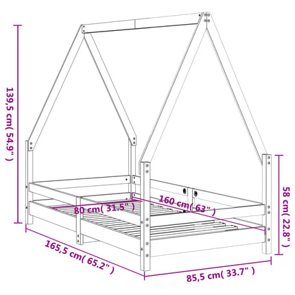 Sängram för barnsäng 80x160 cm massiv furu