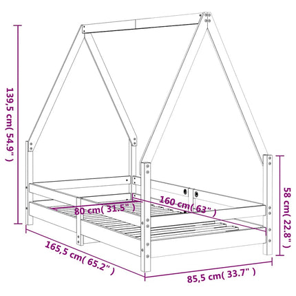 Sängram för barnsäng svart 80x160 cm massiv furu