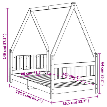 Sängram för barnsäng vit 80x160 cm massiv furu