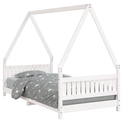 Sängram för barn vit 90x190 cm massiv furu