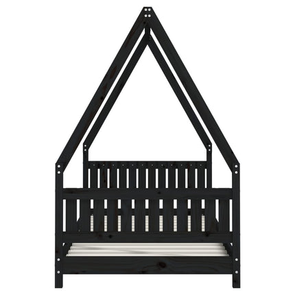 Sängram för barn svart 90x190 cm massiv furu