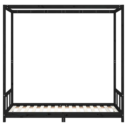 Sängram för barn svart 90x190 cm massiv furu