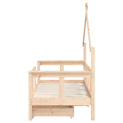 Sängram för barnsäng m. lådor 70x140 cm massiv furu