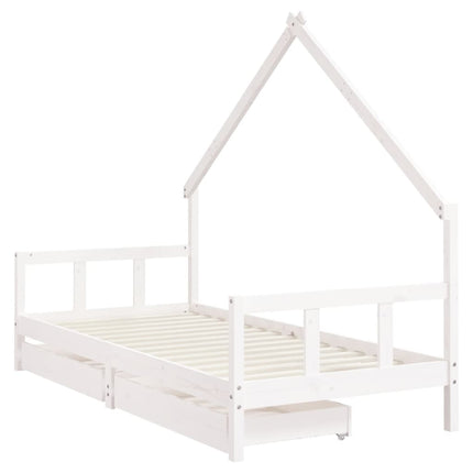 Sängram med lådor för barn vit 90x190 cm massiv furu