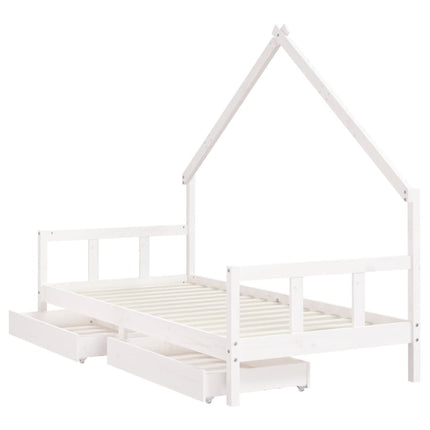 Sängram med lådor för barn vit 90x190 cm massiv furu