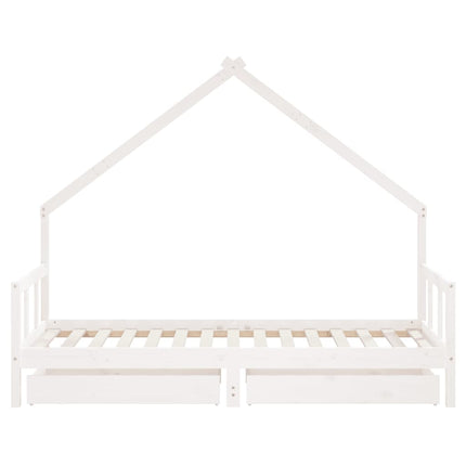 Sängram med lådor för barn vit 90x190 cm massiv furu
