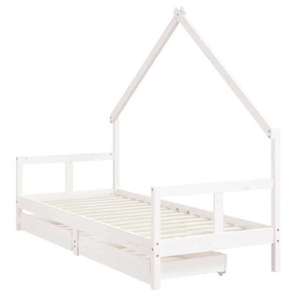 Sängram för barnsäng m. lådor vit 80x200 cm massiv furu