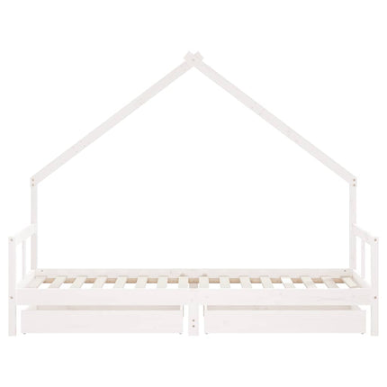Sängram för barnsäng m. lådor vit 80x200 cm massiv furu
