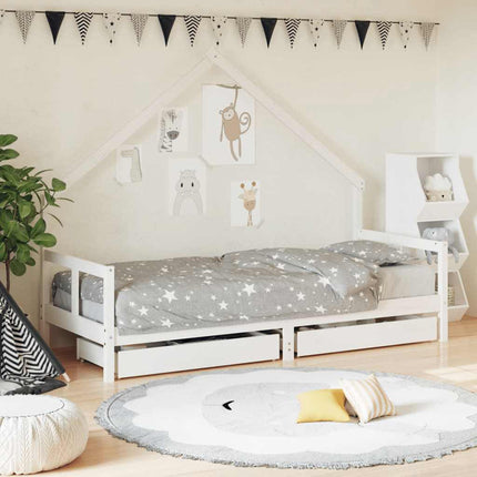 Sängram för barnsäng m. lådor vit 80x200 cm massiv furu