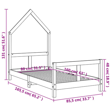 Sängram för barnsäng svart 80x160 cm massiv furu