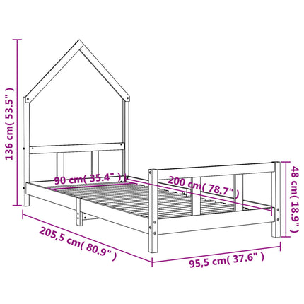 Sängram för barnsäng vit 90x200 cm massiv furu