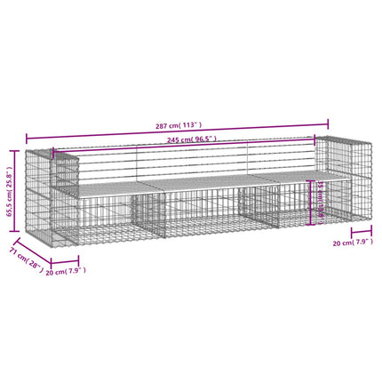 Trädgårdsbänk gabiondesign 287x71x65,5 cm massiv furu
