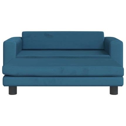 Barnsoffa med fotpall blå 100x50x30 cm sammet